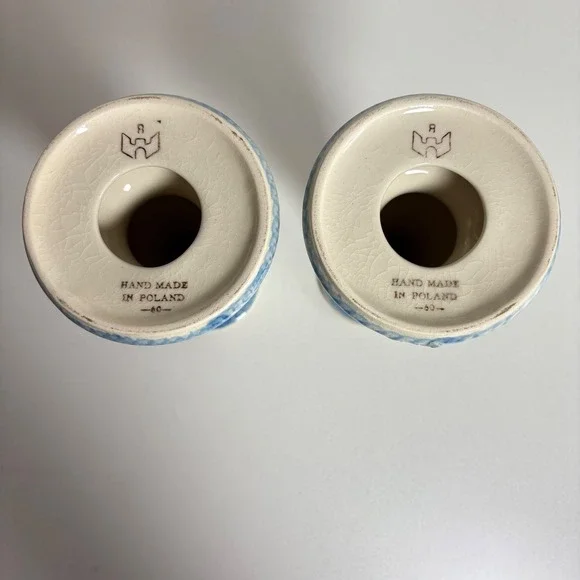 Boleslawiec Polish Pottery 2 Candlesticks Holder Blue Pink Floral 6.5" Tall - Picture 5 of 6